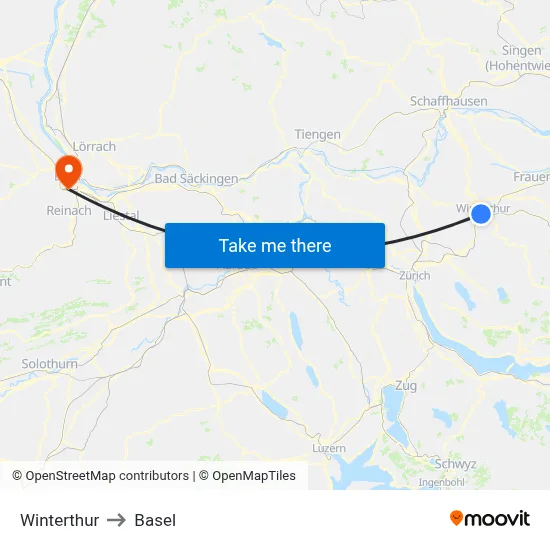 Winterthur to Basel map