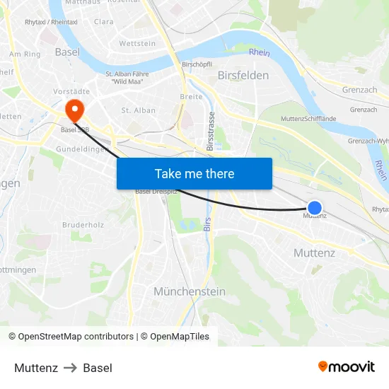 Muttenz to Basel map