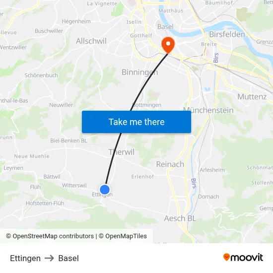 Ettingen to Basel map