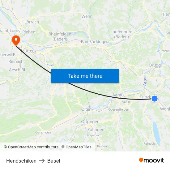 Hendschiken to Basel map