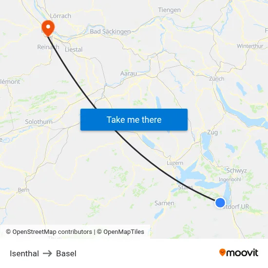 Isenthal to Basel map