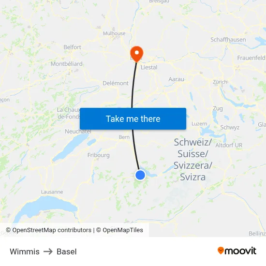 Wimmis to Basel map