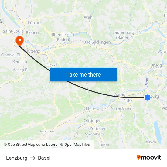 Lenzburg to Basel map