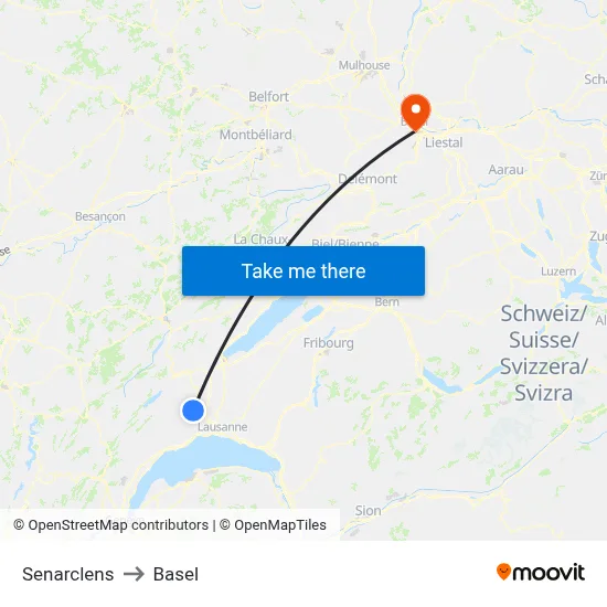Senarclens to Basel map