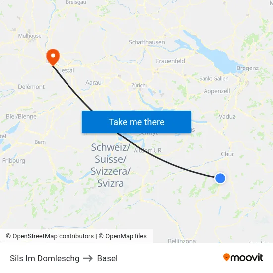 Sils Im Domleschg to Basel map