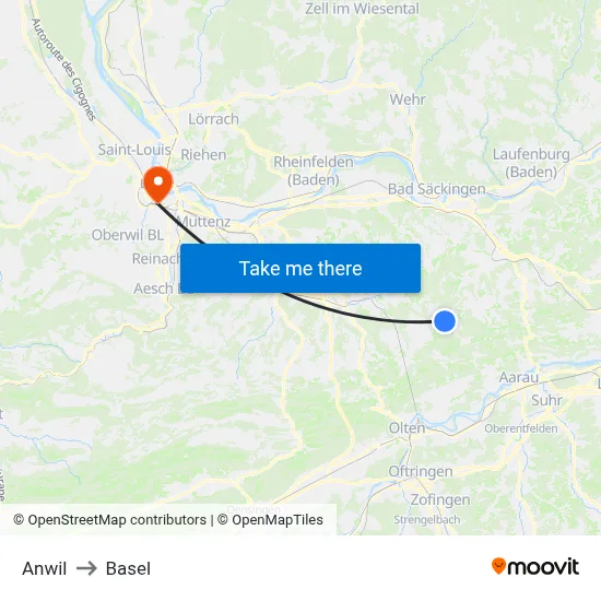 Anwil to Basel map