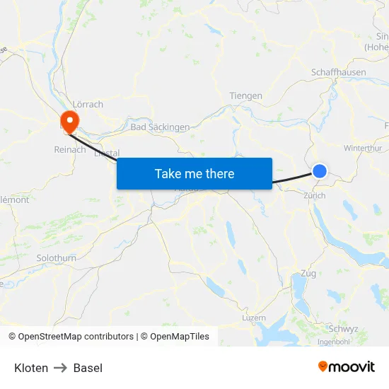 Kloten to Basel map