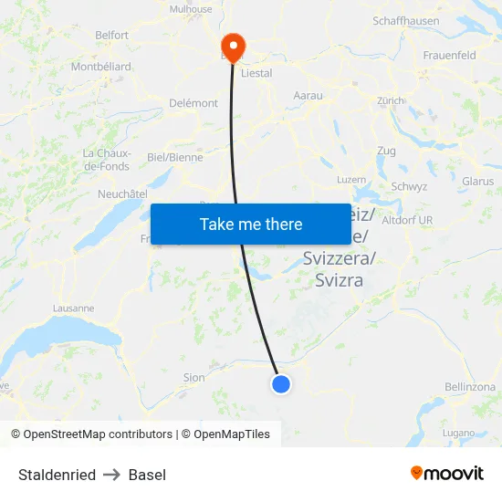 Staldenried to Basel map