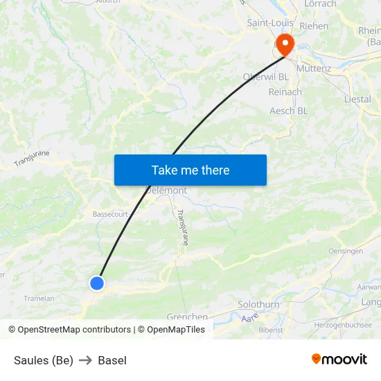Saules (Be) to Basel map
