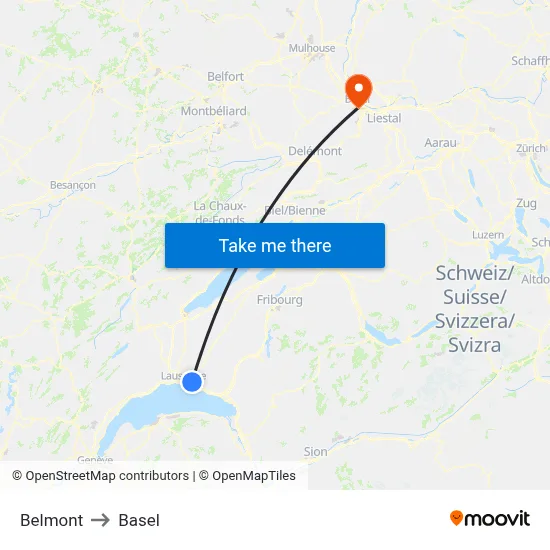 Belmont to Basel map