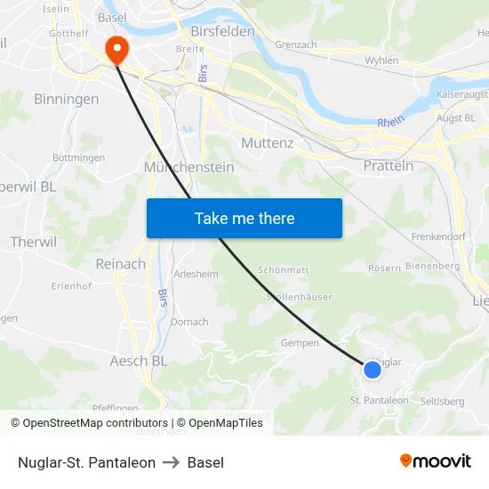 Nuglar-St. Pantaleon to Basel map