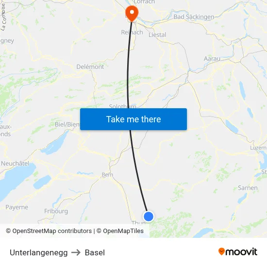 Unterlangenegg to Basel map