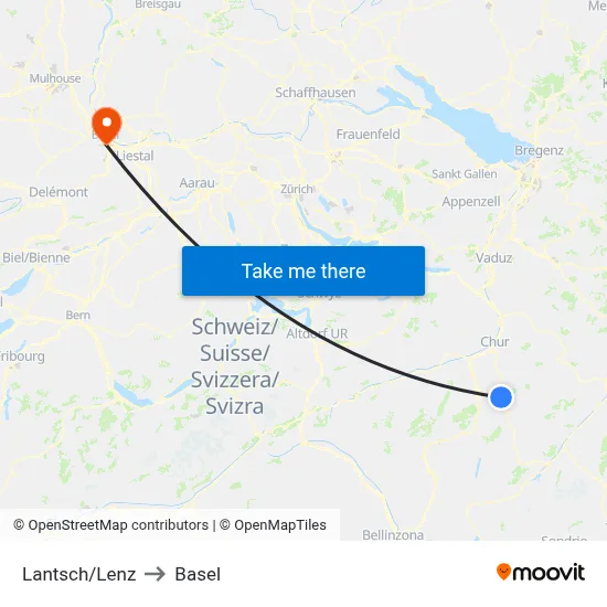 Lantsch/Lenz to Basel map