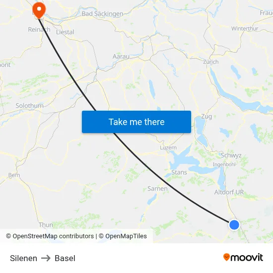 Silenen to Basel map