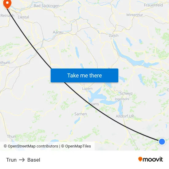 Trun to Basel map