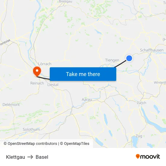 Klettgau to Basel map