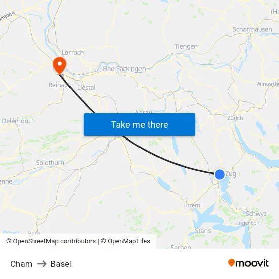Cham to Basel map