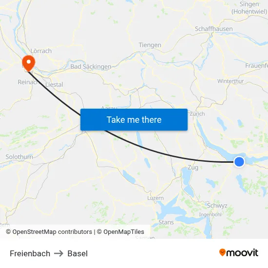 Freienbach to Basel map