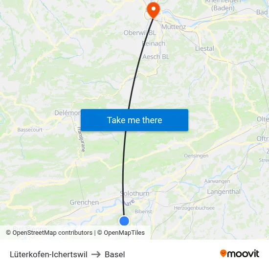 Lüterkofen-Ichertswil to Basel map