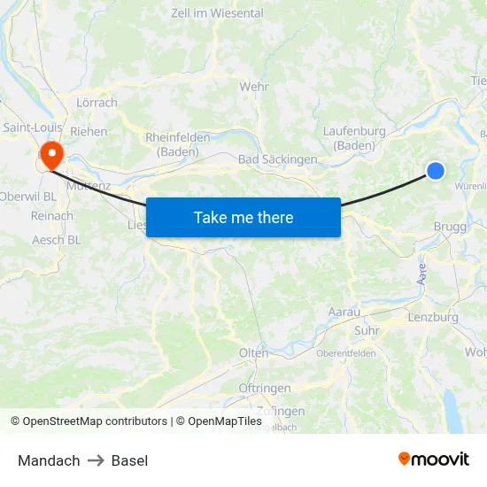 Mandach to Basel map