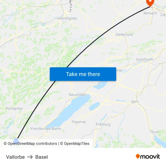 Vallorbe to Basel map
