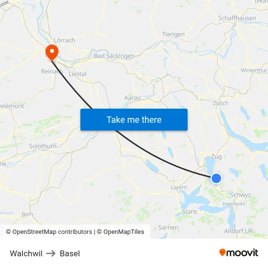 Walchwil to Basel map