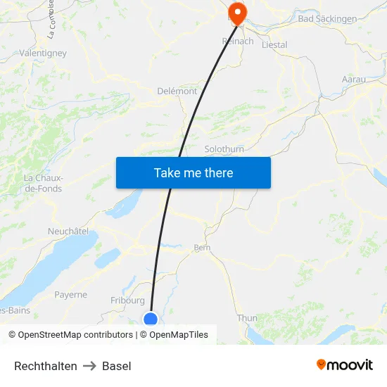 Rechthalten to Basel map