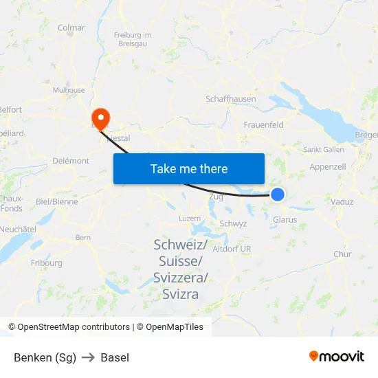 Benken (Sg) to Basel map