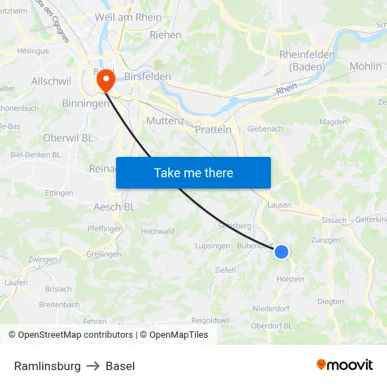 Ramlinsburg to Basel map