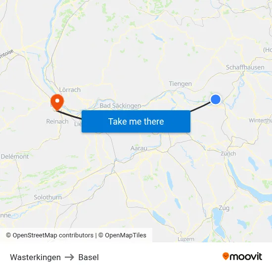 Wasterkingen to Basel map