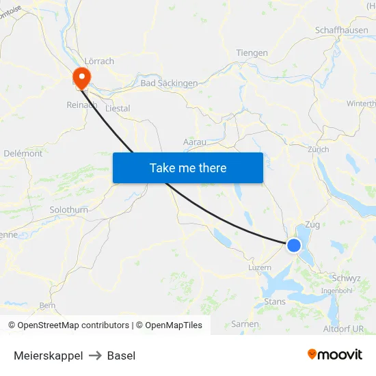 Meierskappel to Basel map
