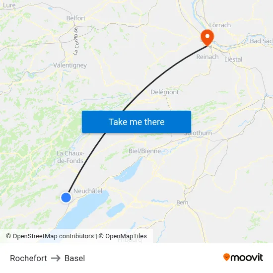 Rochefort to Basel map
