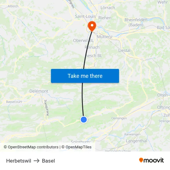 Herbetswil to Basel map