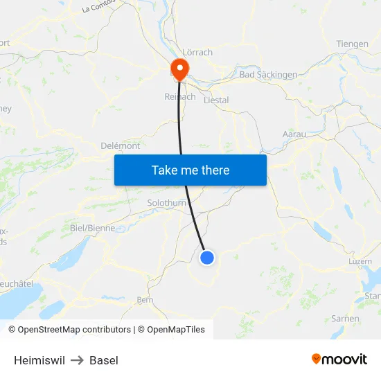 Heimiswil to Basel map