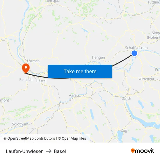 Laufen-Uhwiesen to Basel map