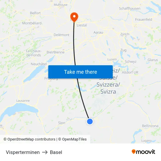 Visperterminen to Basel map