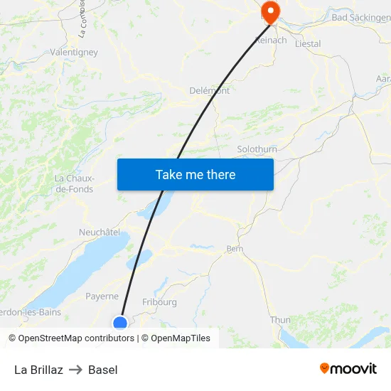 La Brillaz to Basel map