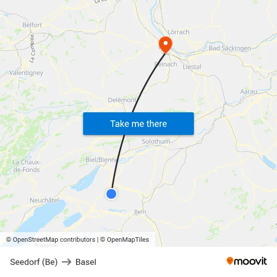 Seedorf (Be) to Basel map