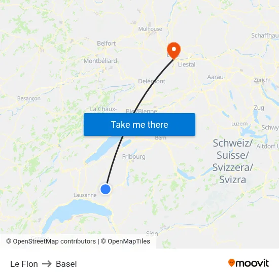 Le Flon to Basel map