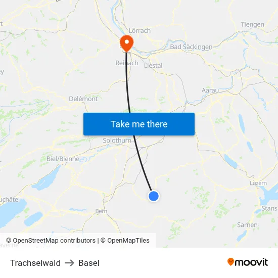Trachselwald to Basel map