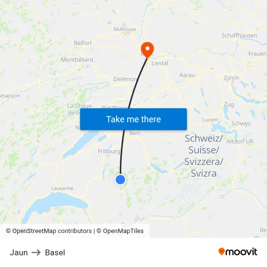 Jaun to Basel map