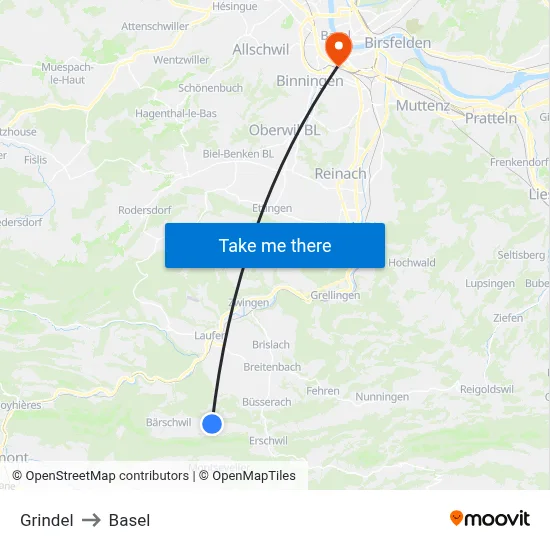 Grindel to Basel map