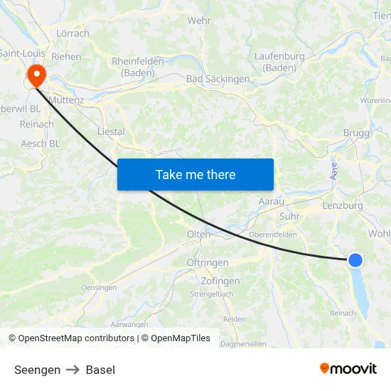 Seengen to Basel map