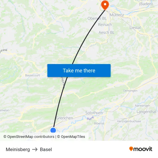 Meinisberg to Basel map