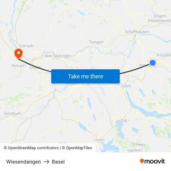 Wiesendangen to Basel map