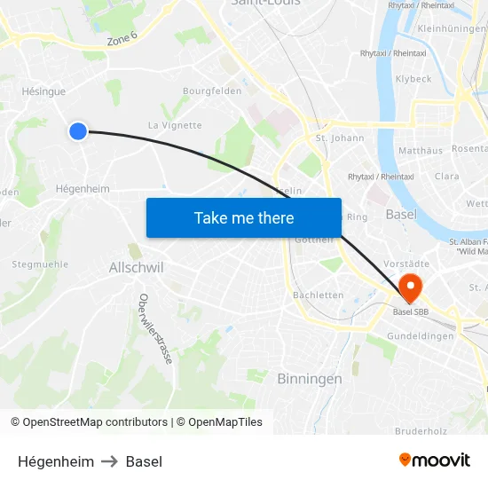 Hégenheim to Basel map