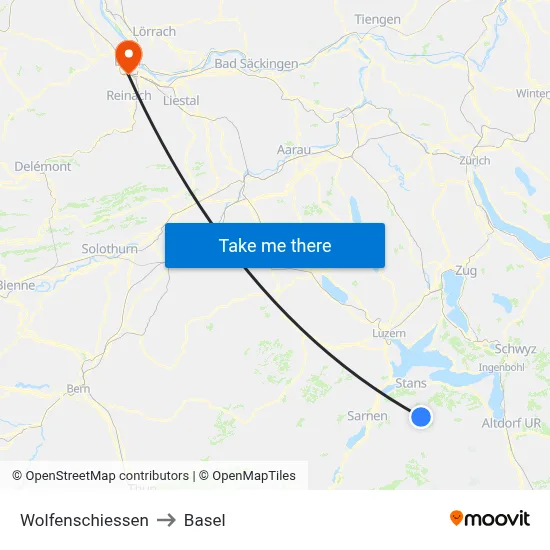 Wolfenschiessen to Basel map