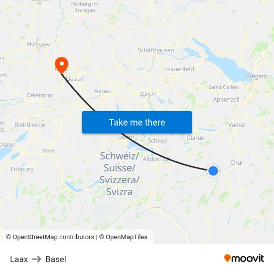 Laax to Basel map