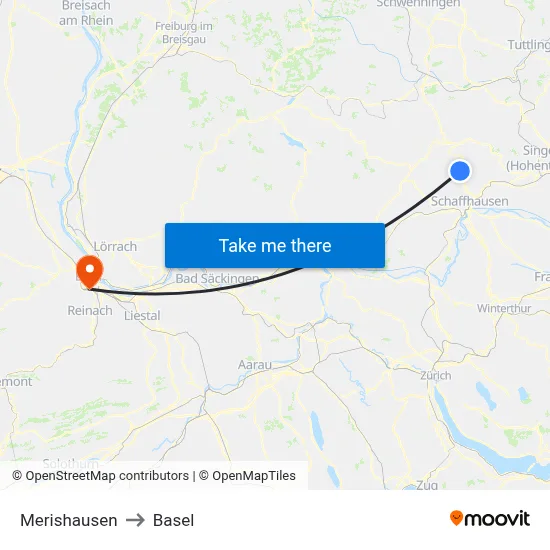 Merishausen to Basel map