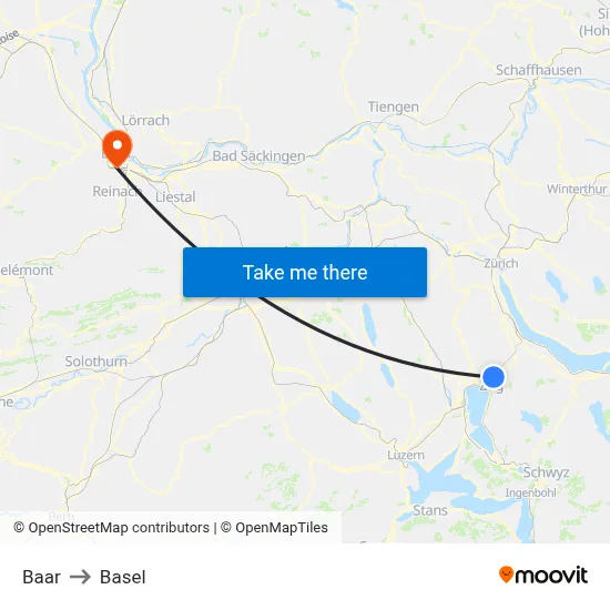 Baar to Basel map